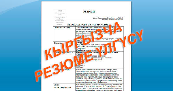 Резюме кыргызча Резюме кыргызча